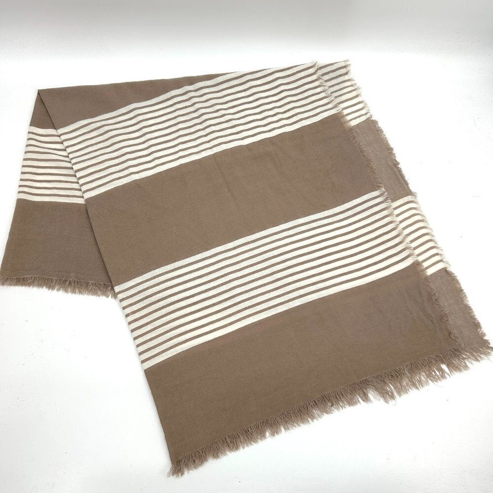 Brown Ivory Striped Fringe Large Scarf Wrap